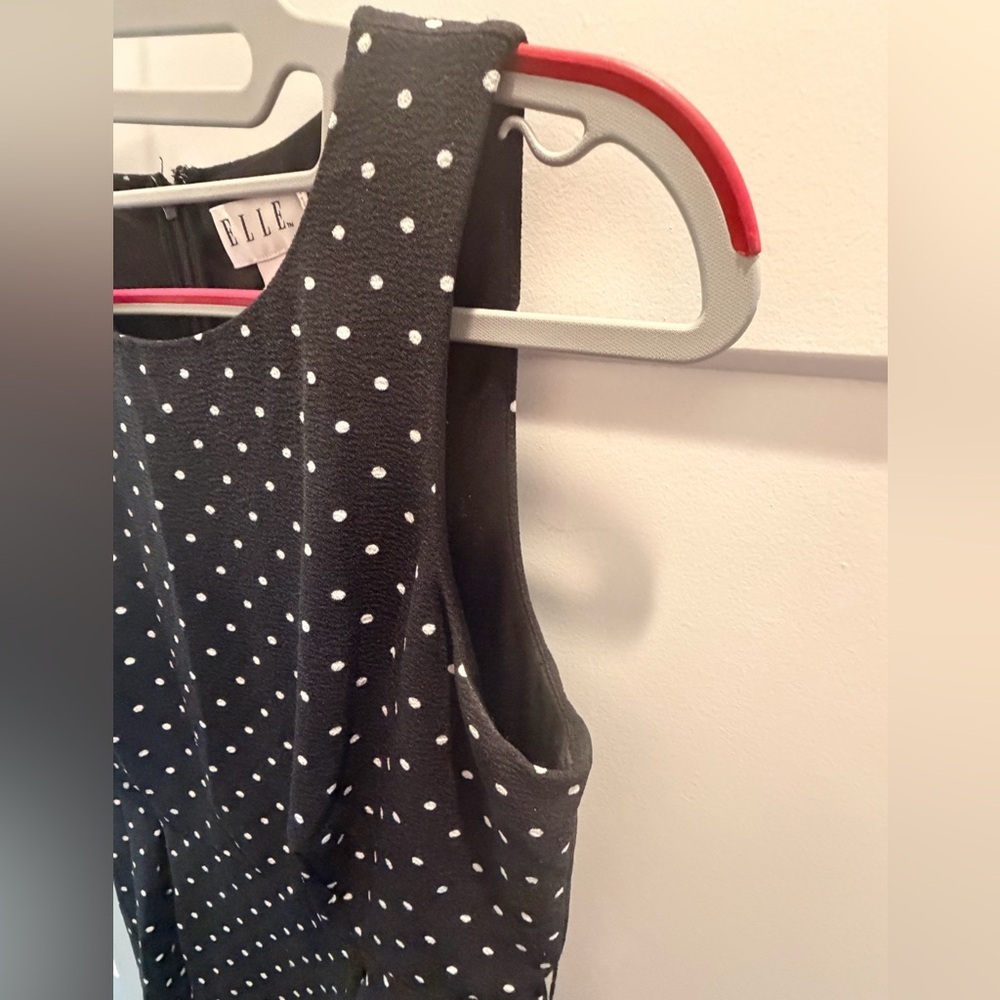 ELLE Black Polka Dot Sleeveless Fit & Flare Dress Size S Classic Retro Lined - Picture 2 of 10